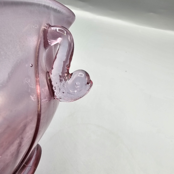Fenton Pink Iridescent Stretch Hexagonal Bowl Dolphin Koi Fish Handles Signed - Picture 4 of 9